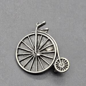 AJRCO Tricycle Big Wheel Brooch Pin Silver Tone Vintage Jewelry